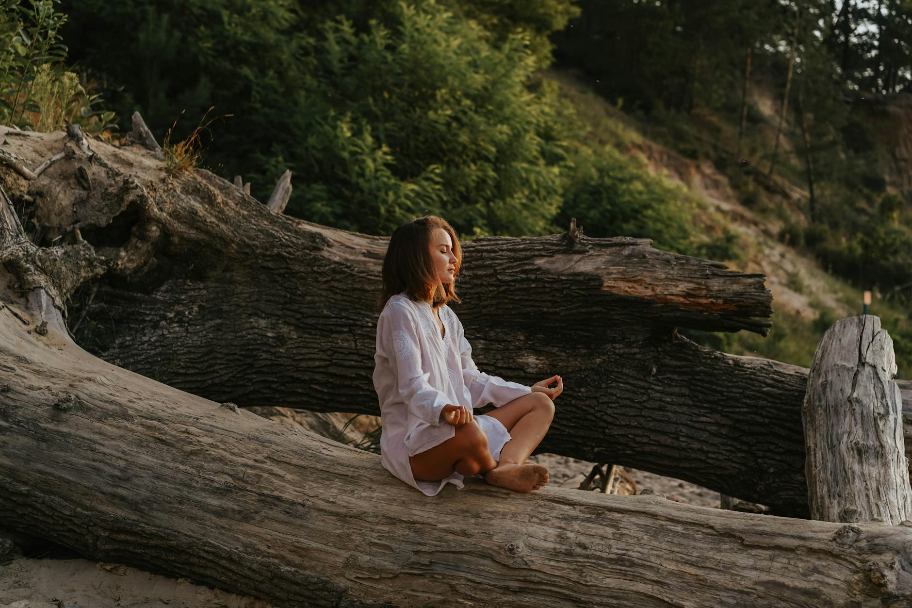 a woman in a lotus position